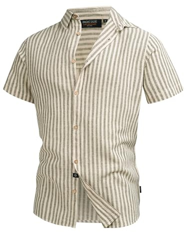 Indicode Herren INKiss Kurzarmhemd Sommerhemd im Retro-Look mit Kent-Kragen | Gestreiftes Kurzarmhemd mit Kentkragen und weicher Qualität, Herrenhemd, Sommerhemd, Freizeithemd, Casualhemd für Männer