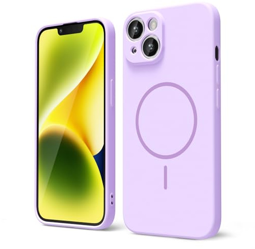 oakxco for iPhone 13 iPhone 14 Case Silicone Mag Safe, Magnetic Slim Thin Phone Case Compatible with Magsafe, Women Girls Cute Girly Aesthetic Soft Rubber Gel Safecase with Camera Cover, Lilac