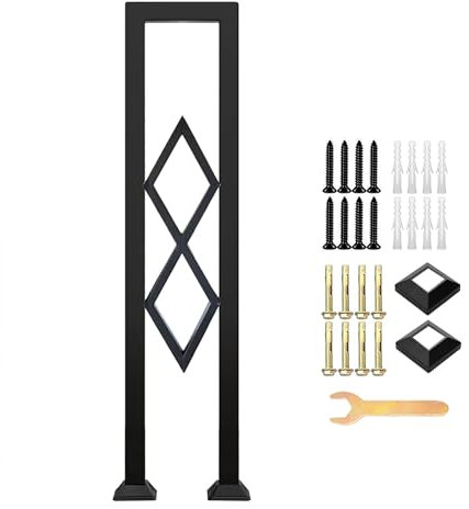 Ringhiera a Forma di U per Interni, Corrimano per Scale in Ferro Battuto Resistente con Motivo a Rombi, Balaustra Antiscivolo per Giardino, Veranda, Soppalco, Gradini Esterni(Size:75cm,Color:black)