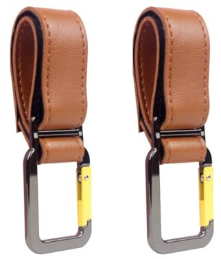 CYCLYTE Haken Kinderwagen für Wickeltasche, 2 Stück Neuer Kinderwagenhaken Taschenhalter XXL, Befestigung und Halterung für Zubehör Klettverschluss Stroller Hooks in Universeller Passform (Braun）