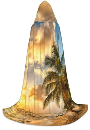 Sunset Hawaiian Palm Tree Print Hooded Wizard Robe Halloween Cloak Medieval Renaissance Cosplay Christmas Party Outfits