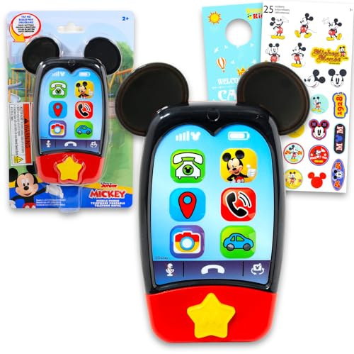 Teléfono de juguete de Mickey Mouse para niños, paquete con juguete de teléfono celular Disney con botones de sonido y calcomanías, más, teléfono de Mickey Mouse para niños pequeños