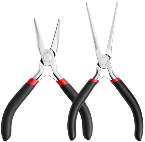 LOLANIUT 2 Stück Mini Spitzzangen Set, Nadelzangen-Set,Mini Spitzzangen und gebogene Nadelzangen für Schmuckherstellung Elektronik DIY und Feinmechanik Ergonomische Anti Rutsch Griffe