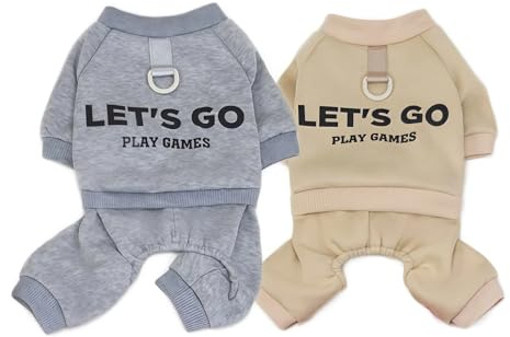 2 Stück Fleece Hundepullover für Kleine Hunde, Warme Welpen Hunde Sweater, Winter 4-Bein Sweatshirt Overall Pyjama Pullover Bekleidung (Grau+Beige, M)