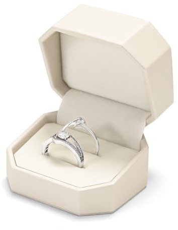 Oirlv Pu Leder Beige Doppelter Ring Box Ringschatulle Ringbox Hochzeit 2 Ringe für Verlobung Valentinstag