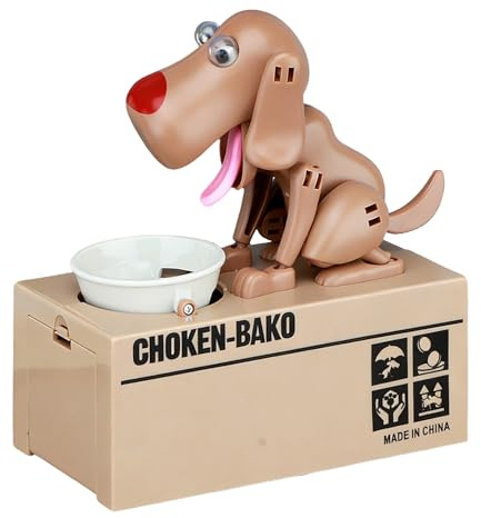 Hungriger Hund Spardose, Hungry Dog Sparschwein, Welpen-Sparschwein, Kinder Spardose Hund Frisst Geld, Münze Kaut Spardoses, Münze Spardoses Geburtstagsgeschenk für Kinder(braun)