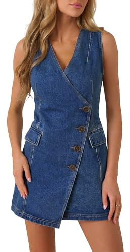 Fengbay Denim Dresses for Women UK Sleeveless V Neck Button Down Summer