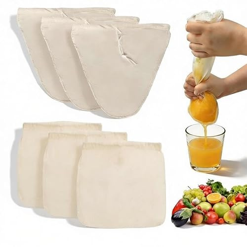 6 Pcs Sac a Lait en Coton, Etamine Alimentaire avec Cordon de Serrage | Sac filtrant à Tissu Fin, Sac à Maillage pour Filtrer Noix, Fruits et Légumes, Bricolage Culinaire Domestique
