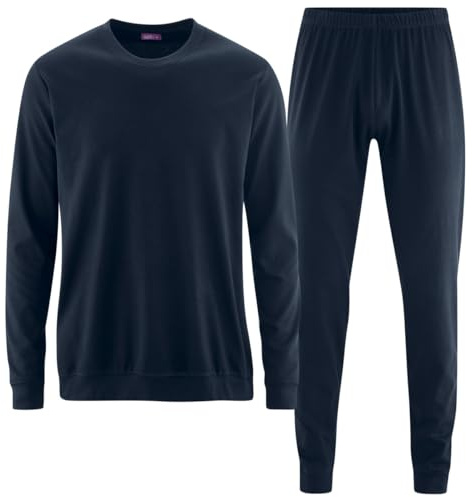 Living Crafts - Bob | Schlafanzug - Sanftes Interlock-Jersey, Bequeme Feinripp-Abschlüsse, Hosenbund mit Stretch-Band, Rundhalsausschnitt (Dark Navy, XL)