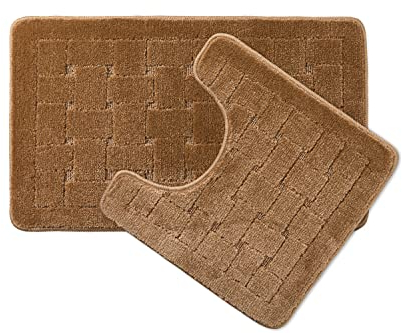 Emma Barclay Orkney - Crosshatch 2 Pc Bath Set in Beige - Mat 45x75cm/ Pedestal 45x45cm