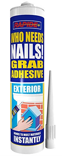 Rapide Who Needs Nails Exterior High Strength Adhesive, Clear, 250ml, Wood, Metal, Ceramics, Brick, Concrete, Cork, uPVC, Compact, 1.9 pounds, 1.18 x 9.06 x 1.18 inches, Wall, Floor
