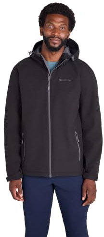 Mountain Warehouse Exodus Mens Softshell Hooded Jacket | Adjustable Fit, Wind & Water Resistant, Lightweight & Breathable Coat with Fleece Lining for Warmth, For Light Rain, Walking