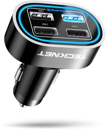 TECKNET USB Car Charger, QC 3.0 6A/36W Fast Charging Dual Port Car Charger, 12V/24V USB Socket with LED Indicator, Compatible with iPhone, Samsung, and Android Phones