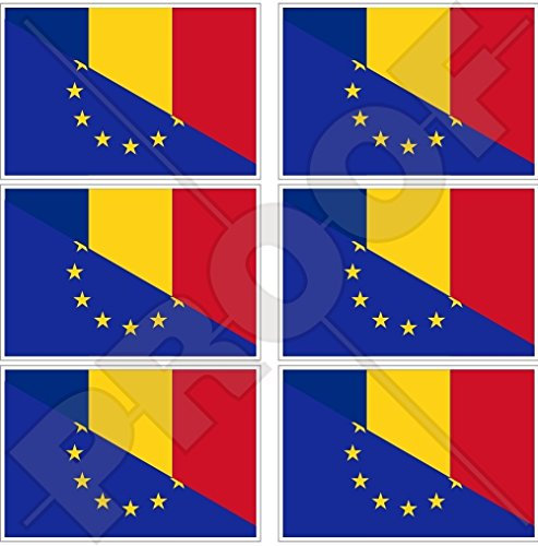 Vinyl-Mini-Aufkleber für Mobiltelefone, Europa- und Romanische Flagge, 40 mm, 6 Stück