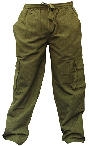 SHOPOHOLIC FASHION Hommes Uni Chanvre Hippie Pantalon Combat, (Vert, L)