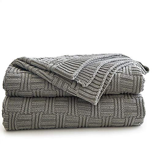 Longhui bedding Überwurfdecke aus Baumwolle, Zopfmuster, für Couch, Stühle, Bett, Strand, Heimdekoration, graue Decke, 127 x 152 cm, Geschenk als Waschbeutel