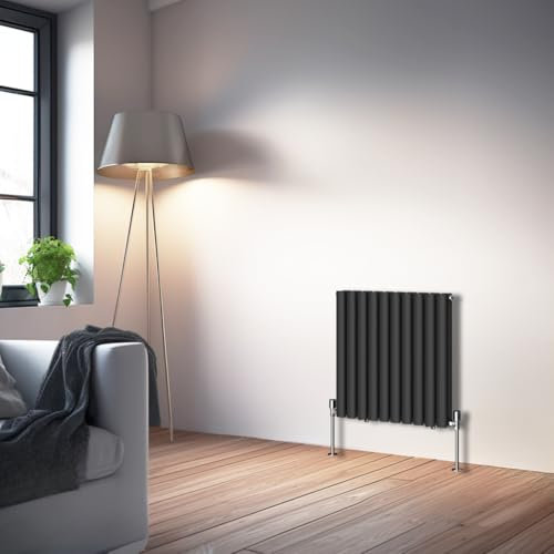 NRG New Horizontal Double Panel Oval Column Designer Radiator Central Heating Radiators Black 600mm x 590mm