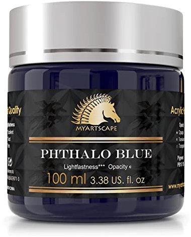 Myartscape Peinture acrylique bleu phtalo – Flacon de 100 ml – Qualité artistique – Résistant à la lumière – Corps lourd – Pigment riche – Grande force de teinture – Fournitures de peinture