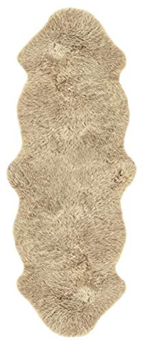 -LUXOR- living Lammfell Schaffell Echt, Fellteppich, Schaffell Teppich, Bettvorleger Schlafzimmer Echtfell, 50 mm Florhöhe, 60 x 160 cm Taupe