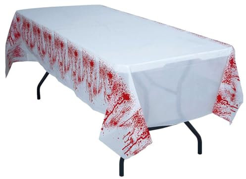 FIESTAS GUIRCA | Blut Tischdecke Weiß (135x270 cm) - Tischdekoration für gruselige Halloween Partys - Ideal für schaurige Feiern - Weiß