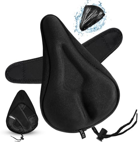 Zacro Bike Seat Cushion - Gel Padded Bike Seat Cover for Men Women Comfort, Extra Soft Exercise Bicycle Saddle Compatible with Peloton, Stationary Spin Cycling Bike, Outdoor & Indoor (11 x 7in)