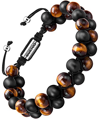 murtoo Herren Armband - Lavastein Perlenarmband mit verstellbarem Verschluss - Duftspender - 17-29cm, 20 centimeters, Edelstahl, Perle