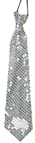 KarnevalsTeufel Paillettenkrawatte Länge ca. 38 cm Party Schlips Silvester Karneval (Silber)