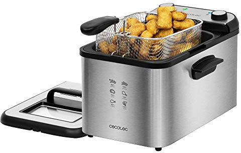 Cecotec Friteuse Électrique CleanFry Infinity 4000. 4 L, Jusqu’à 190 ºC, Cuve Émaillée qui convient au Lave-vaisselle, Filtre OilCleaner pour maintenir l’Huile Propre, Full Inox, 3270 W.