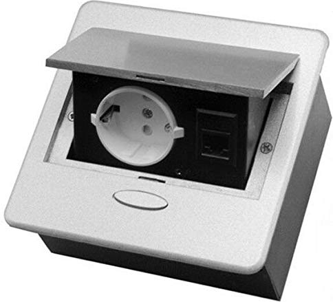 Einbausteckdose versenkbar mit oder ohne USB und in 2 Farben Silber oder Schwarz zum Auswählen (1-Fach + Internet, Silber)