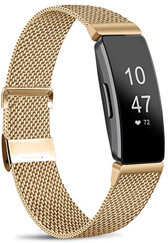 Amzpas Gewebearmband aus Edelstahl für Damen und Herren, kompatibel mit Armbändern für die Fitness-Tracker Fitbit Inspire HR, Fitbit Inspire, Fitbit Ace 2, in den Größen S und L (Größe S, 02 Roségold)