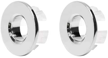 MroMax 2Pcs Sink Basin Trim Overflow Cover Copper kitchen Sink Cap Round Hollow Shape Insert in Hole Cover Remplacement for Bathroom Vessel Kitchen Basin Vanity Sink Bright Chrome Tone