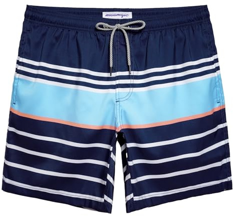 maamgic Short de Bain pour Homme Maillot de Bain Rayée avec Poche Séchage Rapide Short de Plage pour Vacance Piscine Galaxie Bleu M