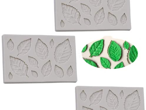 HOLXINES 3 Pcs Leaves Fondant Molds Silicone Leaves Modeling Moulds for Cake Decoration Icing Sugar DIY Molds