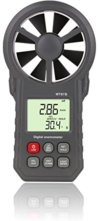 Plyisty Windmesser mit Thermometer Mini Bluetooth Anemometer Digitaler Hand Windmesser mit LED-Beleuchtung Digital Anemometer Windmessgerät für Windsurfen Segeln Angeln Drohnenflug