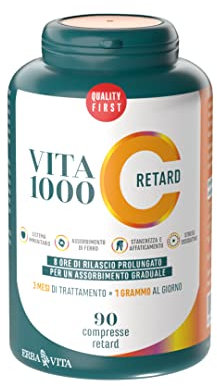 ERBA VITA VitaC 1000 Retard - 90 Compresse Vitamina C - Integratore alimentare a base di vitamina C a rilascio prolungato di 8 ore per un assorbimento graduale
