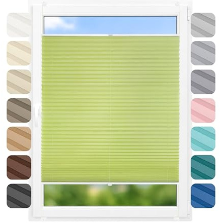 Birrke® Klemmfix Plissee ohne Bohren 50x150 cm, lichtdurchlässig, Blickdicht - Up & Down Faltrollos für Fenster ohne Bohren - Jalousie innen, Sichtschutz, Sonnenschutz - Herb Garden, Grün
