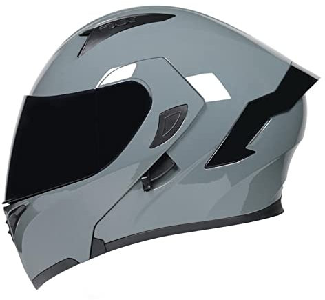 Woljay Casco Moto Modulare Integrato apribile Parasole caschi Doppia Visiera per uomo donna Scooter Adulto DOT ECER22-05 (Grey-Smoke Visor,M)