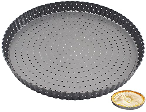 通用 Tarteform mit Hebeboden Abnehmbare Basis Quicheform Runde Kuchenform aus Karbonstahl Antihaft Quicheform Backform Perforiertes Backblech Obstbodenform, Ø 28cm