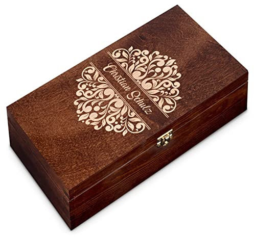 Maverton Weinkiste mit Gravur - aus gebeiztem Kiefernholz - Holzbox mit Gravur - Platz für zwei 0,7L Weinflasche - für Männer - zum Geburtstag - braun - Boho