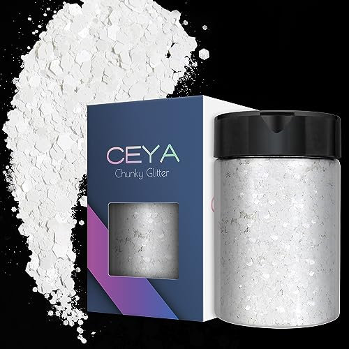 Ceya Dicker Glitzer, 3.5oz/100 g, Perlweiß, Bastelglitzer, gemischte feine Flocken, schillernde Nagel-Pailletten für Nagelkunst, Haare, Epoxidharz, Tumbler, Schleim, Malerei, Festival-Dekoration
