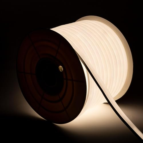 LEDKIA LIGHTING - LED-Streifen Neon | 7.5 W/m Dimmbar | 220V AC | 120 LED/m | 50m Halbrund | IP67 | Schnitt alle 100 cm | 180º Flexibilität, 4000K Neutralweiß, Polyvinylchlorid