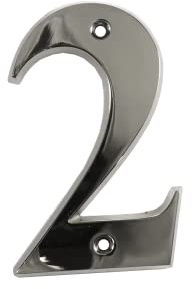 UAP House Numbers - 3 Inch Door Numbers Signature Screw Fix Bevelled Edge For Front Door, Address Number Screw On For Doors And Gates, Letter Times Roman Font (Number 2, Polished Chrome)