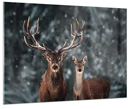 Bilder auf Glas 100x70cm Glasbild Hirsch Rentier Reh Groß Wanddeko Bild im Glas Schlafzimmer Küche Deko Wandbilder Dekoration Wohnzimmer Modern Wall Decor Glasdruck Wand Kunstdruck Art GAA100x70-5060