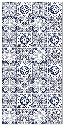Panorama Vinyl Teppich Hydraulic Fliesen Granada Blau 80x250 cm - Kitchen Floor Mat Küchenmatte - Rutschfestes Flammhemmend - Groß Teppich - Teppiche PVC