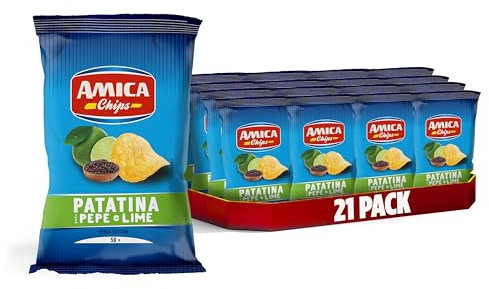 AMICA Chips | La Patatina Gusto Pepe e Lime, Snack Senza Glutine, Con Olio di Semi di Girasole, Aroma Naturale, 21 Pezzi x 50 gr