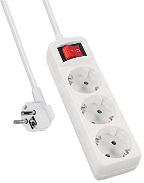 10m Steckdosenleiste 3-Fach (mit Schalter zum Stromsparen, Steckplätze 45 Grad gedreht, Kabel 10m,) weiß für Home Office weiß