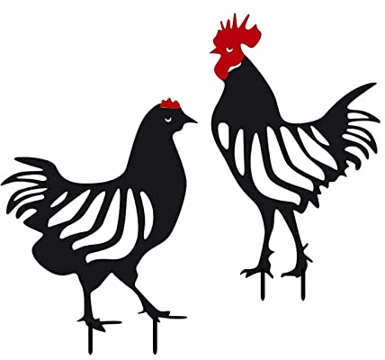 HSNAXingLife 2 Stück Garten Metall Huhn, Huhn Garten Ornamente, Garten Huhn Ornamente Outdoor, Rasen Metall Huhn