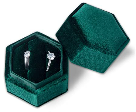 KINBOM Ringbox Hochzeit, Ringschatulle Kordhose Sechskant Ringschatulle für 2 Ringe mit Abnehmbarem Deckel für Antrag Verlobung Hochzeit Valentinstag (Dunkelgrün)