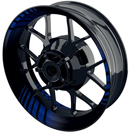 One-Wheel, Premium Felgenaufkleber passend für z.B. Kawasaki, Suzuki, Honda, Yamaha, KTM, BMW etc| Motiv: Techno schwarz, Felgenrandaufkleber GP, Wheelsticker Motorrad, Farbe blau