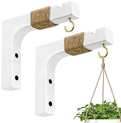Micovay Lot de 2 crochets de suspension pour plantes d'intérieur, panier suspendu en bois de ferme, crochets muraux pour pots de fleurs, lanternes, carillons, lumières de jardin